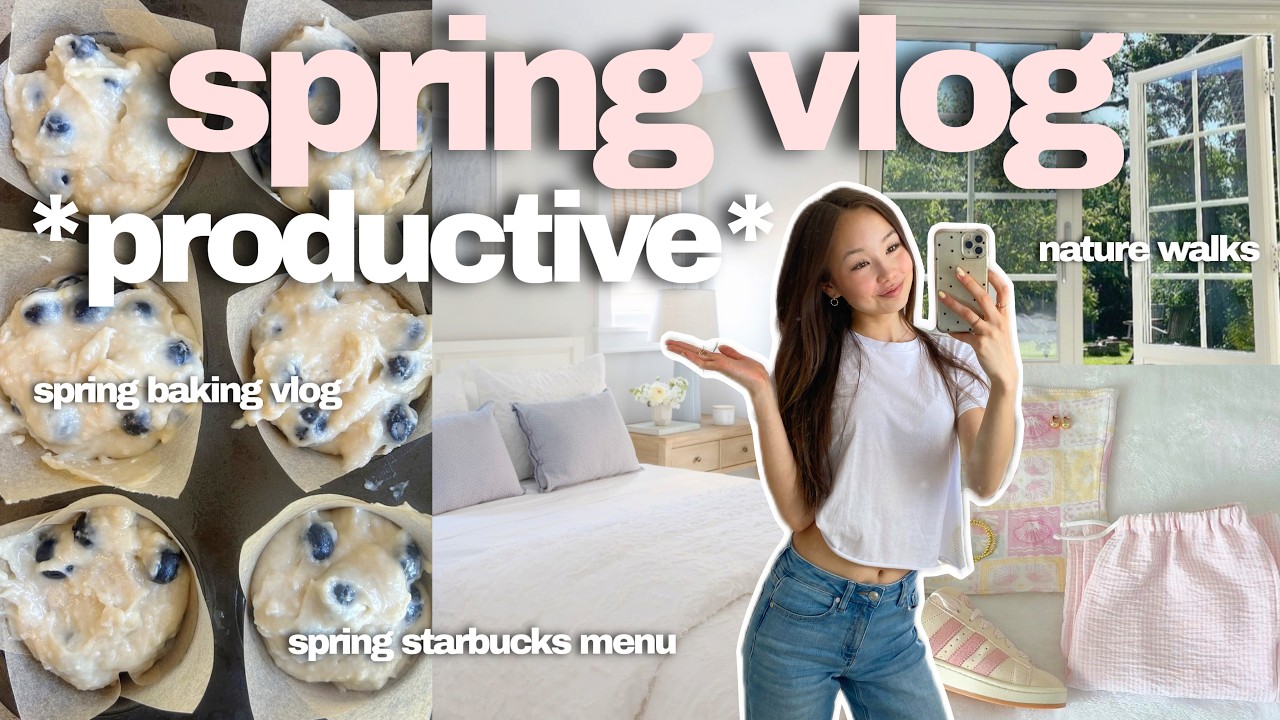 spring day in my life 🌷 *baking muffins, trying starbucks spring menu ...