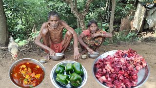 100 years old grandma &amp; grandpa lifestyle | cooking CHICKEN CURRY with capcicum | RAINY SEASON LIFE