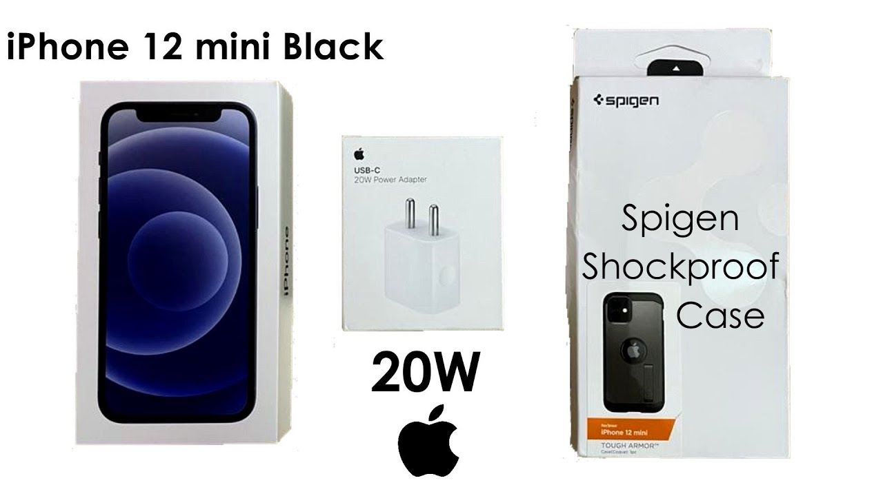 iPhone 12 mini Black 128gb | 20W Charger | Spigen Tough Armour Case Combine Unboxing.