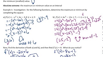 MCV4U 3.2 Maximum and Minimum on an Interval Video 1