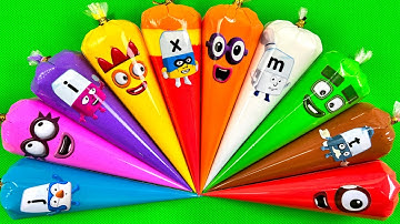 Numberblocks & Alphablocks Lore   Mixing Glitter Slime with Piping Bags Coloring! ASMR