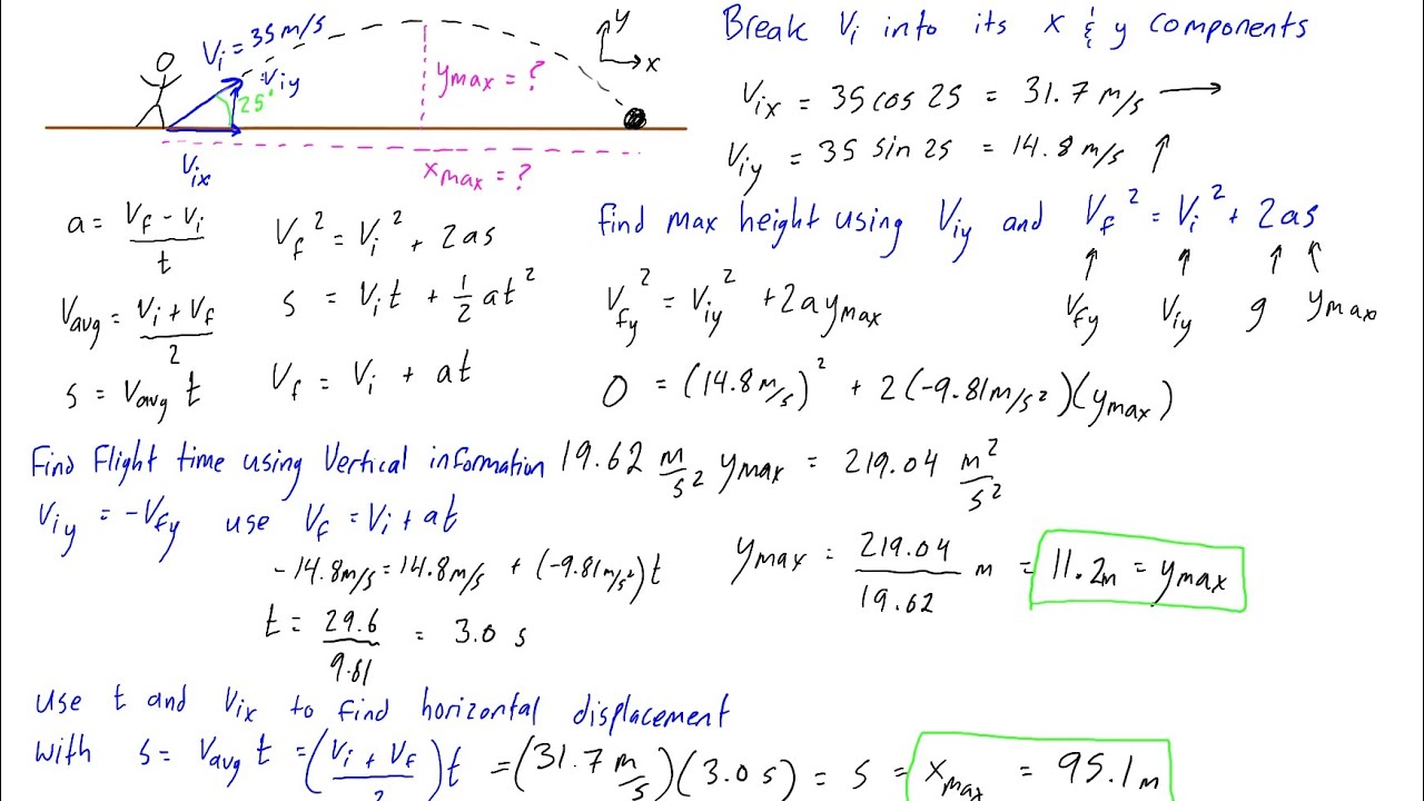 Projectile Motion Example Problem 3 Kicking A Soccer Ball Youtube