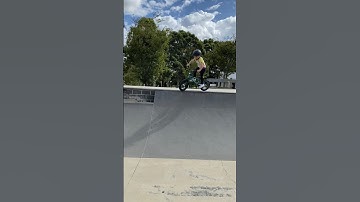 3 year old drops in on biggest ramp at skate park #BMX #bike