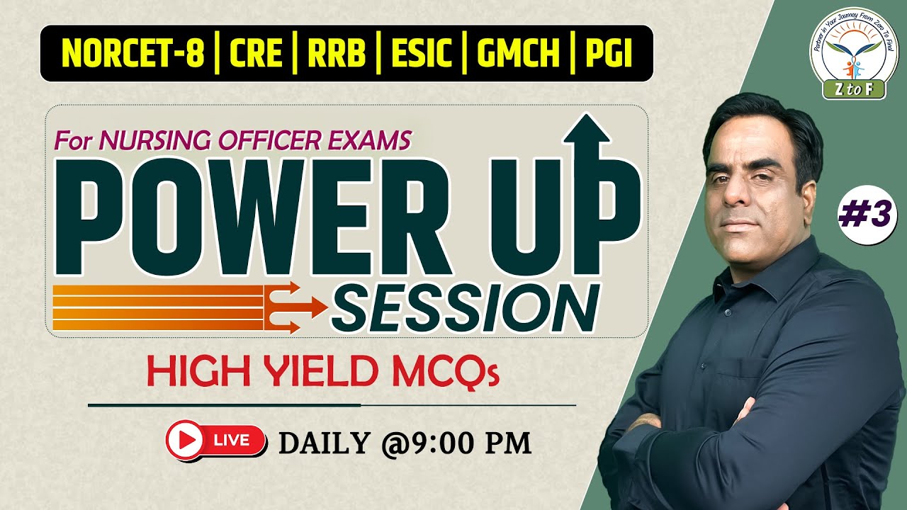 Nursing Officer Exam Prep | NORCET 8 | RRB | ESIC | Power Up Session By Ram Sir #3 | Z to F Nursing