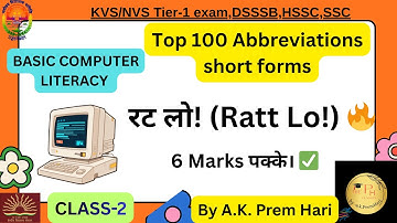 Top 100 Computer Abbreviations Full Forms for KVS, NVS, SSC & HSSC Exams | Computer Literacy class 2