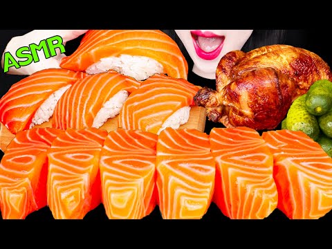 ASMR SALMON SASHIMI, BIG SUSHI, ROTISSERIE CHICKEN 대왕 연어 초밥, 연어 회, 로티세리 치킨 먹방 MUKBANG