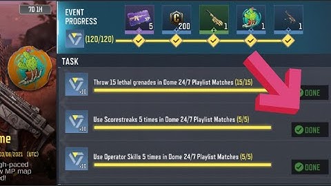 Call Of Duty Mobile Use scorestreaks 5 times in Dome 24/7 Playlist matches Task Complete