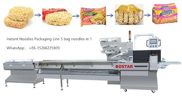 Automatic Instant noodles cakes flow pack machine flow wrapper bag noodles 5 in one packaging line