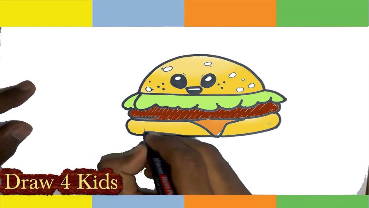 How To Draw Burger Step By Step Easy Cute Cartoon