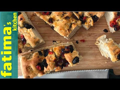 Focaccia (Whole Wheat Italian Bread-Pizza ) Wİth Olives And Dried Tomatoes