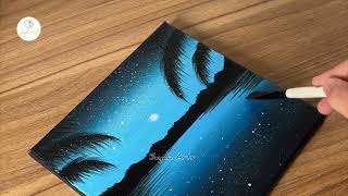 Easy acrylic painting for beginners | Moon light painting easy | Easy acrylic painting step by step