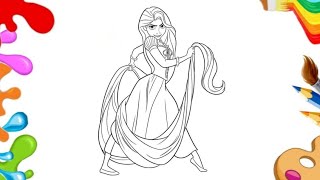 Rapunzel Drawing for Kids 👸 | Easy Princess Drawing & Coloring Page | Step by Step