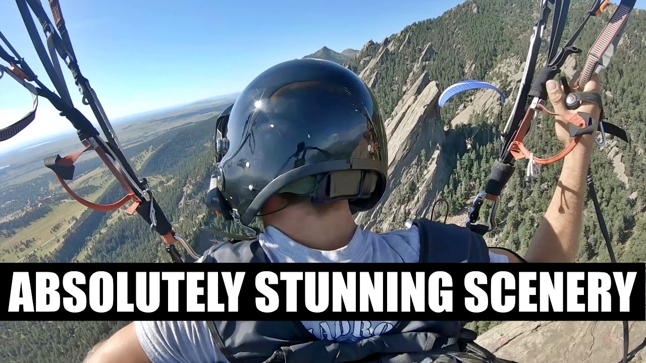 Flying my Paramotor over the Boulder Flatirons, Pilot perspective.