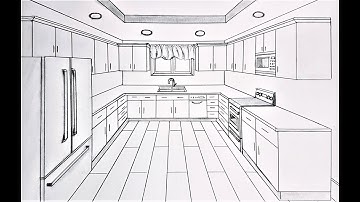 How to draw a kitchen in one point perspective