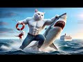 Daddy fights shark to save a kitten cat cutecat aicat