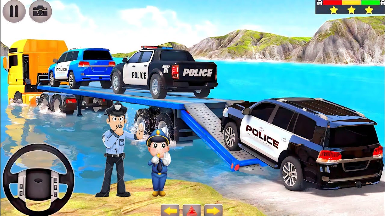 US Police Car Transport Truck and Cruise Ship Simulator Gameplay 