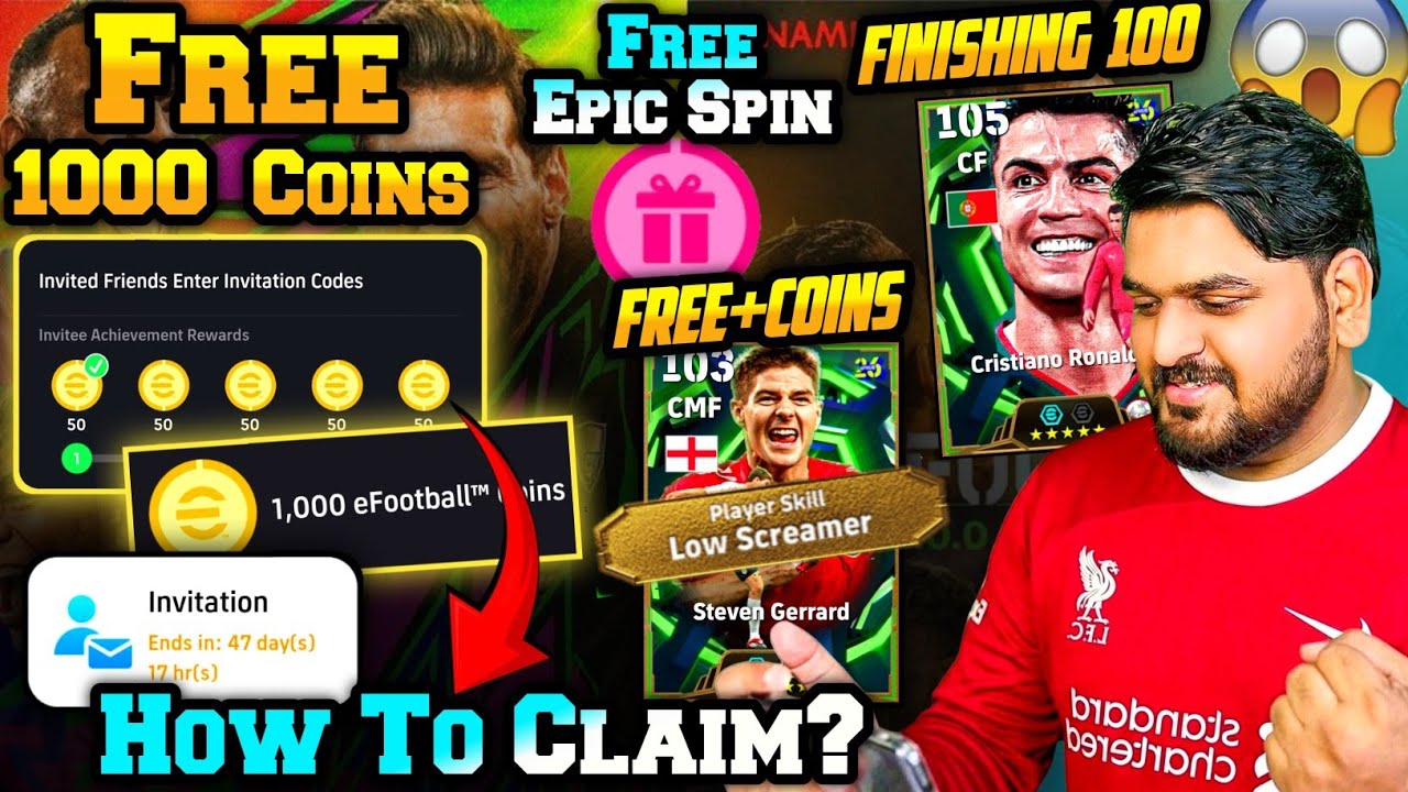 How To Claim Free 1000 Coins, Free Epic Gerrard & Epic Spin In E-Football 26 | 100 Finishing Ronaldo
