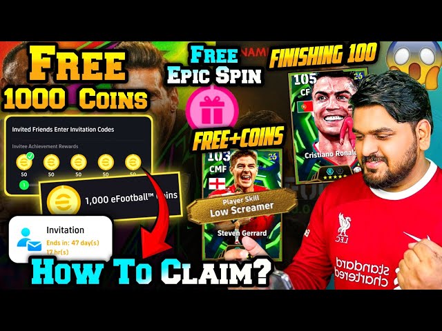 How To Claim Free 1000 Coins, Free Epic Gerrard & Epic Spin In E-Football 26 | 100 Finishing Ronaldo
