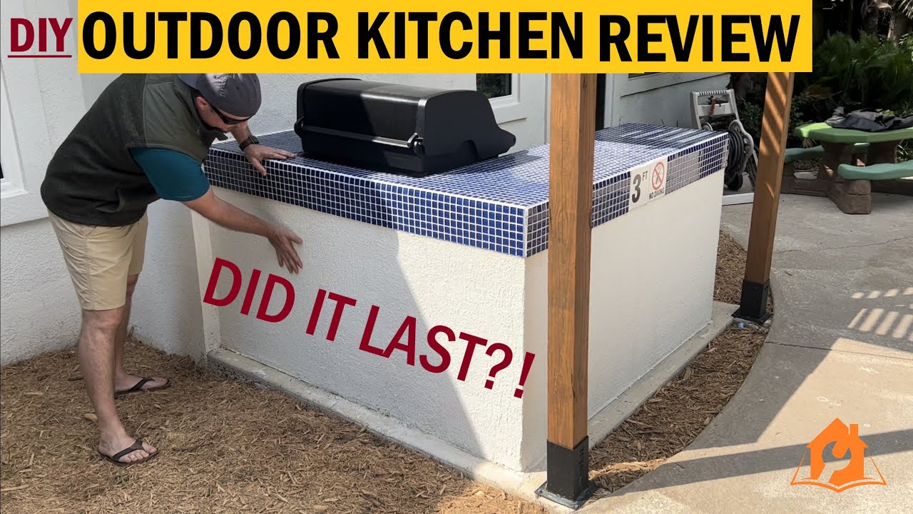 DIY Outdoor Kitchen 1year REVIEW // Dry Stack Cinderblock Method YouTube