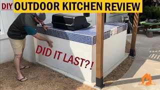 DIY Outdoor Kitchen 1-year REVIEW  //  Dry Stack Cinderblock Method