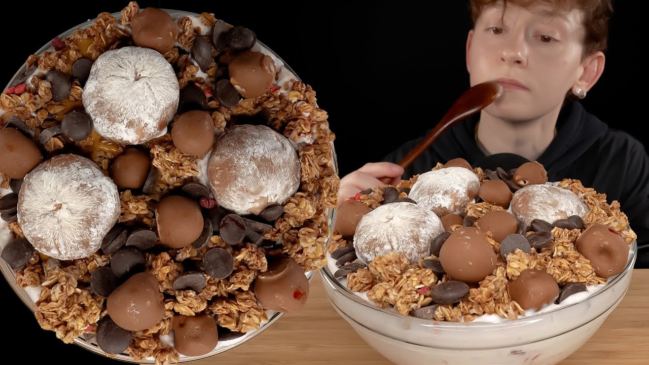 ASMR Huge Dessert Yogurt Bowl *Chocolate Mochi Ice Cream, Chocolate Granola, Dark Chocolate 먹방