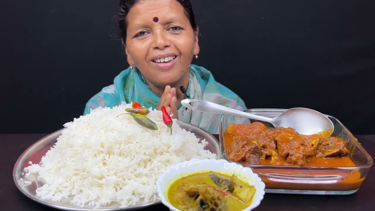 BIGBITES, EATING RICE WITH VOLA FISH CURRY, WITH SPICY MUTTON KOSHA।।