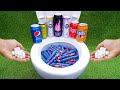Experiment !! Stretch Armstrong VS Cola, Pepsi, Fanta, Sprite and Mentos in Toilet