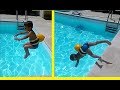 Kid Dives in the Pool at 4 years old with Decathlon Belt. Tuffi in
piscina.