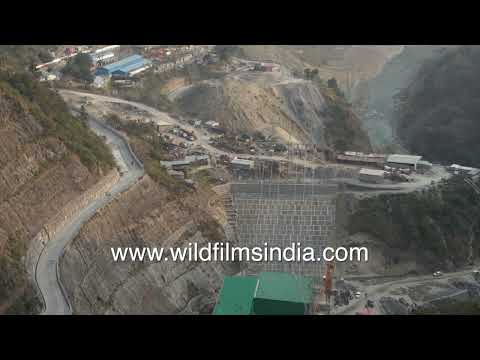 Hathiari Surface Powerhouse and construction works along the Yamuna River in Uttarakhand