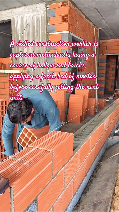 Professional Masonry: Laying Red Hollow Bricks for a New Wall