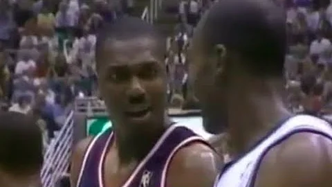 Hakeem Olajuwon vs Karl Malone Heated TRASH TALK, then Karl Malone dunks on him (1997 Game 2)