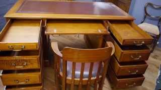 Large Solid Cedar Globe Wernicke Twin Pedestal Writing Desk, Two Captains Chairs.