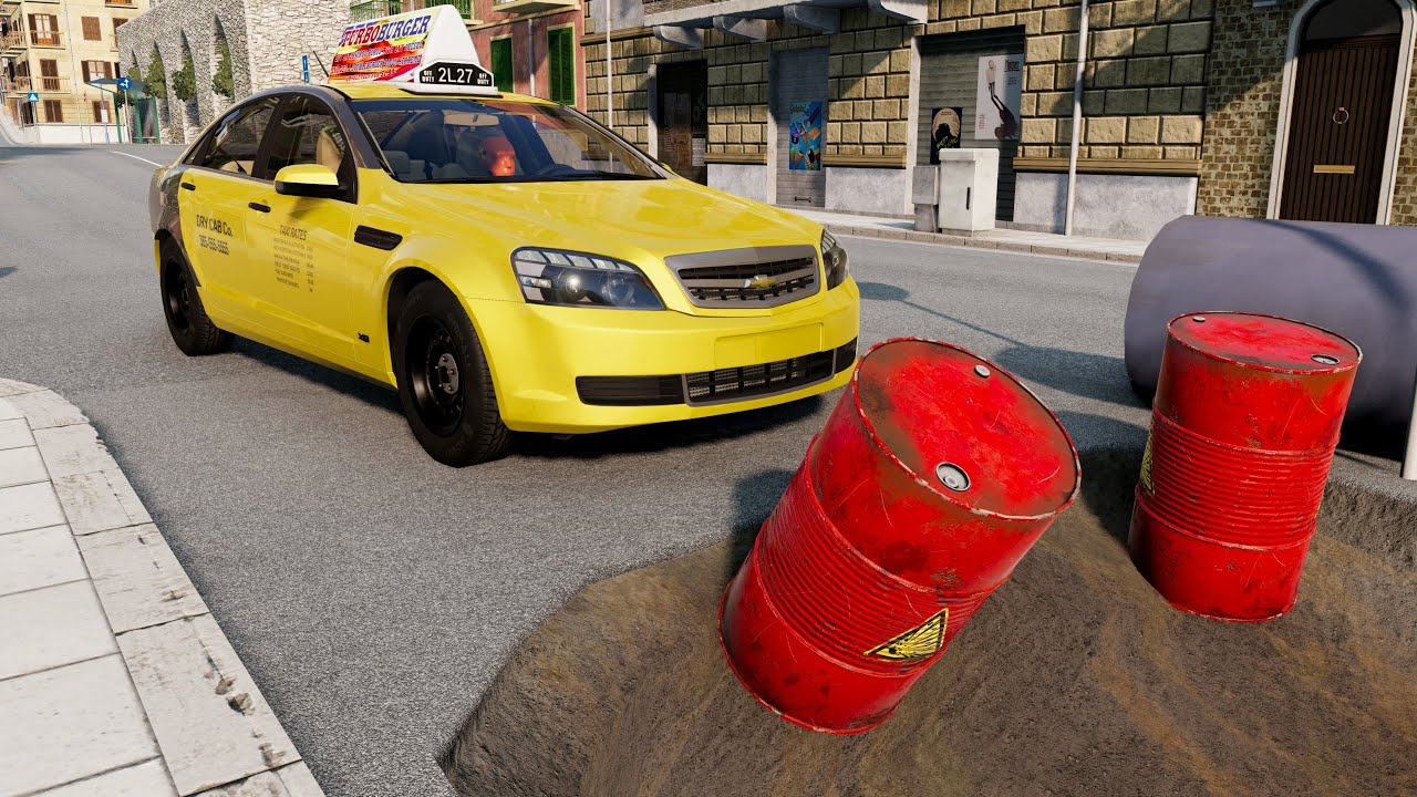 محاكي الحوادث : السيارات ضد البراميل المتفجرة 💥🚙 5# BeamNG drive