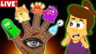 The Five Spooky Monster Finger Family | Halloween Songs for Kids by Annie and Ben | LIVE 