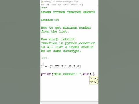 how to get min number from a list #shorts #python #coding #pythontricks ...