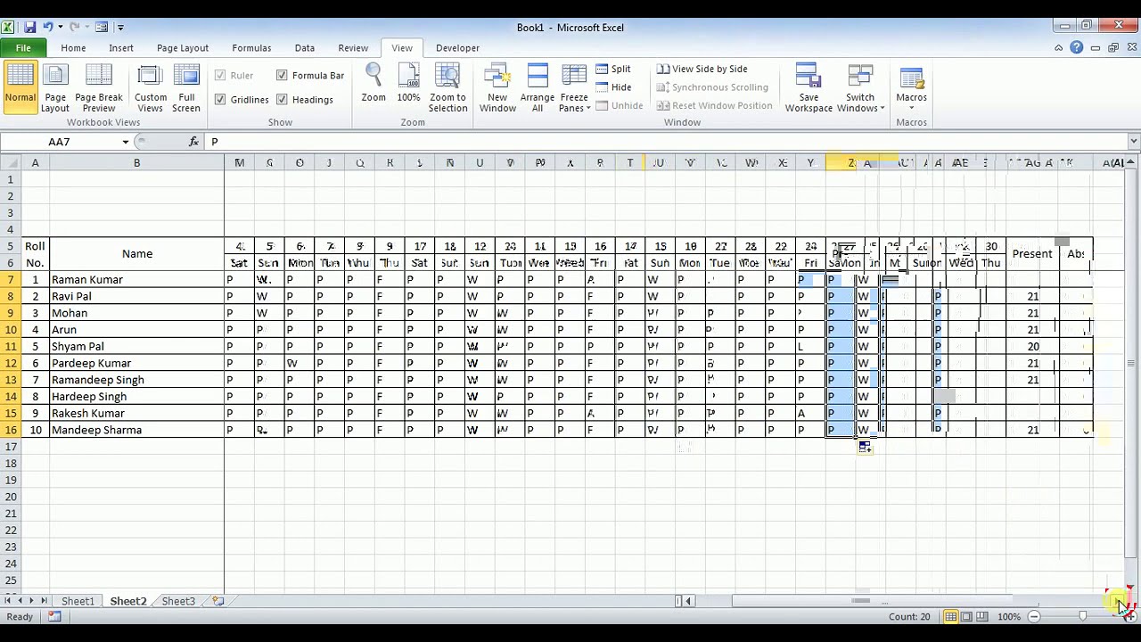 Attendance Sheet Create In Ms Excel Youtube