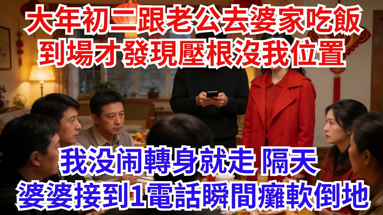 大年初二跟老公去婆家吃飯，到場才發現壓根沒我位置，我轉身就走，婆婆:走了好少了一個吃白飯的!隔天婆婆接到1電話瞬間癱軟倒地!#完結故事#情感故事#爽文#婆媳關系#家庭生活#故事頻道#故事分享#情感