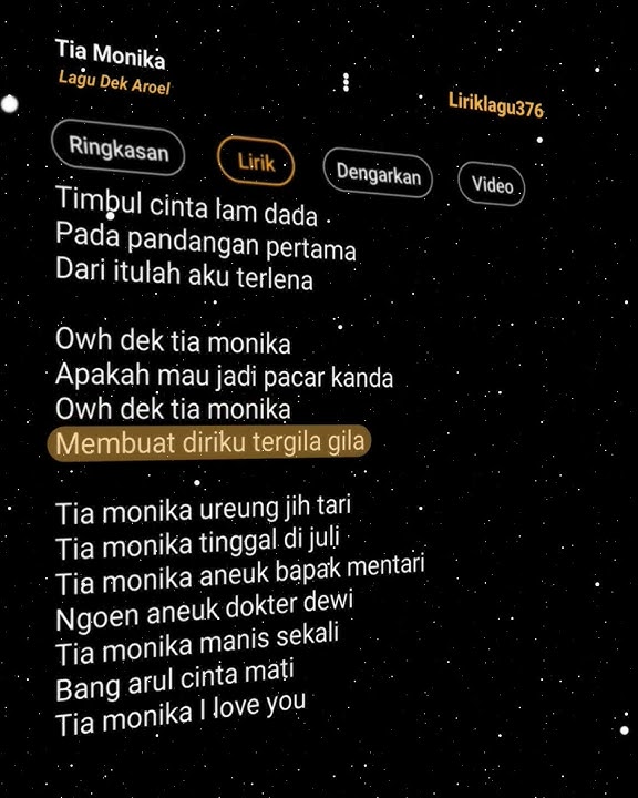 Tia Monika || Lagu Dek Aroel #liriklagu #liriklaguindo #shortvideo #shorts