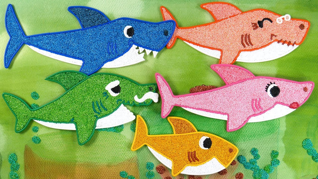 Coloring Pinkfong Shark Family With Foam Clay For Kids, Toddlers | Baby Shark, Clay Kids