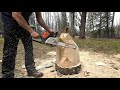 Chainsaw carving at the off grid cabin