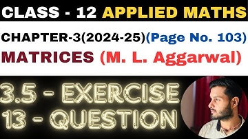 13 Question Exercise 3.5 l Chapter 3 l MATRICES l Class 12th Applied Maths l M L Aggarwal 2024-25