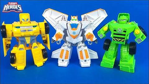 PLAYSKOOL HEROES TRANSFORMERS RESCUE BOTS BUMBLEBEE BLADES AND BOULDER CONSTRUCTION BOT - UNBOXING