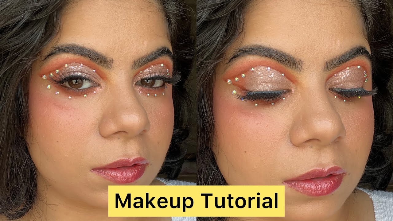 How to pull off the glam rhinestone makeup look | trendy eye makeup for festive season