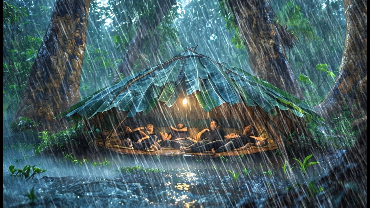 CAMPING IN HEAVY RAIN AND THUNDERSTORM // Struggling to build a plastic ...