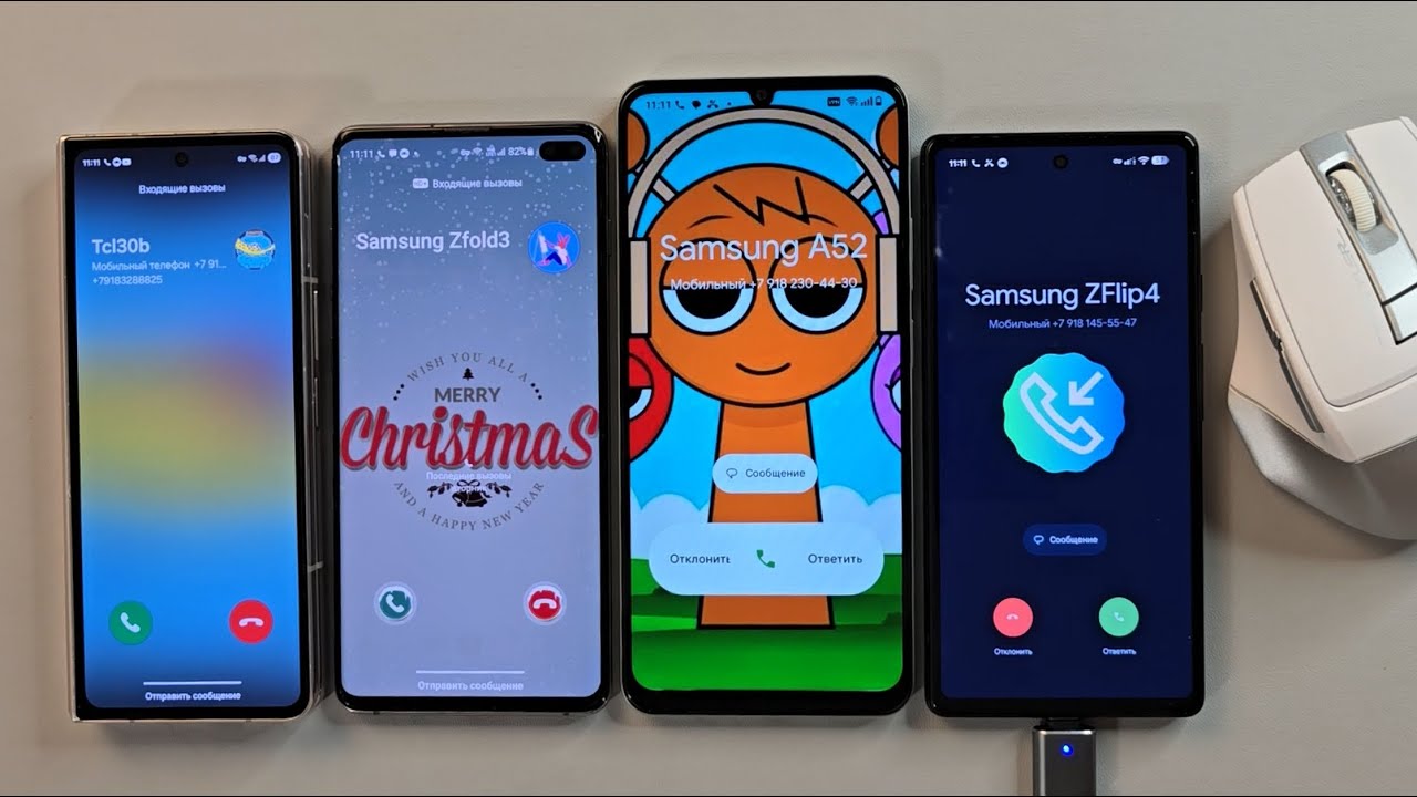 incoming call Samsung Galaxy Z Fold4 Samsung S10p realme Note 60X Pixel 6a with mouse control