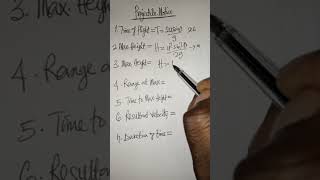 Physics Entrance Exams Formulas#projectilemotion #timeofflight #range #maxheight #ytshorts #physics