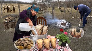 Grandpa Roasted A Ram Head in Underground | Traditional  Azerbaijan Dish KHASH