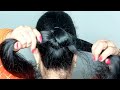 Simple Easy & Very attractive high juda bun hairstyle for girls with long thin hair with rubberband