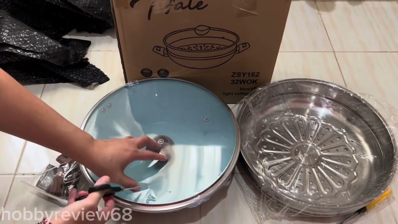 Tifale 2in1 Wok Panci Kukus Granite Anti Lengket Blue