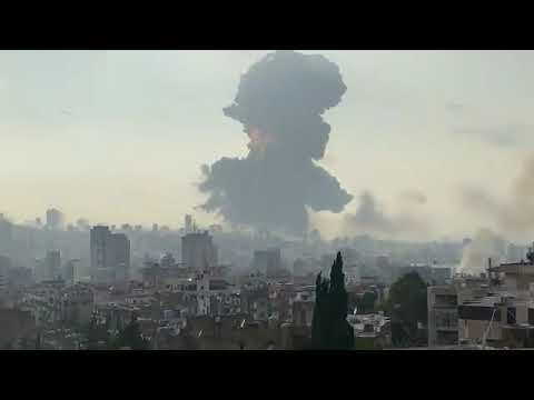 39 - Distant wide shot of Beirut explosion 2020